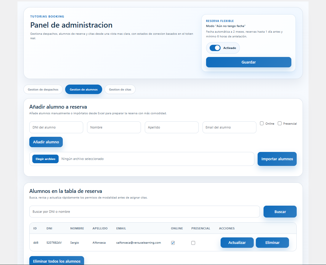 Tutorías Booking - Plugin de reservas y gestión académica captura 2